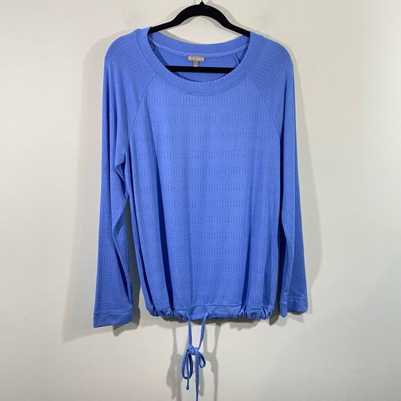 T by Talbots Tops - T By Talbots Women Blue Perforated Ruched Hem Long Sleeve Top Size L